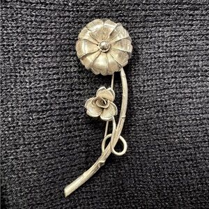 Vintage Beautiful Signed Danecraft Sterling Double Flower Brooch Pin !!
